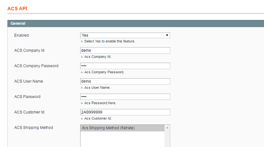 Magento Acs Courier Settings