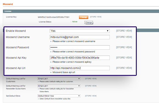 Enable connection - api key moosend to Magento®