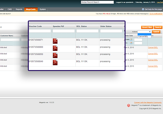 Create speedex courier voucher with magento